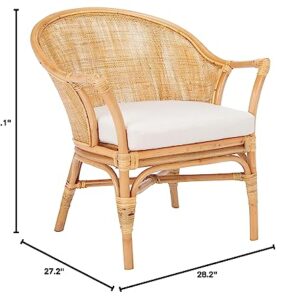 Safavieh Home Collection Dustin Rattan Cushion Accent Chair, 0, Natural/White