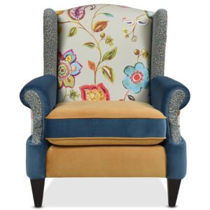 Jennifer Taylor Home Anya Eclectic Floral Patchwork Boho Chic Wingback Large Living Room Lounge Accent Arm Chair