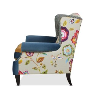 Jennifer Taylor Home Anya Eclectic Floral Patchwork Boho Chic Wingback Large Living Room Lounge Accent Arm Chair