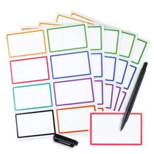 name tags stickers 352 pcs (3.5 x 2.25 inches) with waterproof marker–assorted large name tags for clothes with colorful border & strong adhesion on fabric, paper, plastic–ideal for home & office