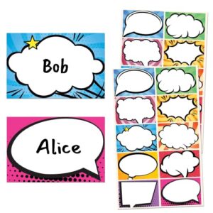 250 pack, superhero comic name tag stickers for kids - 10 designs, 3" x 2"
