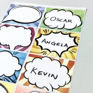 250 Pack, Superhero Comic Name Tag Stickers for Kids - 10 Designs, 3" x 2"