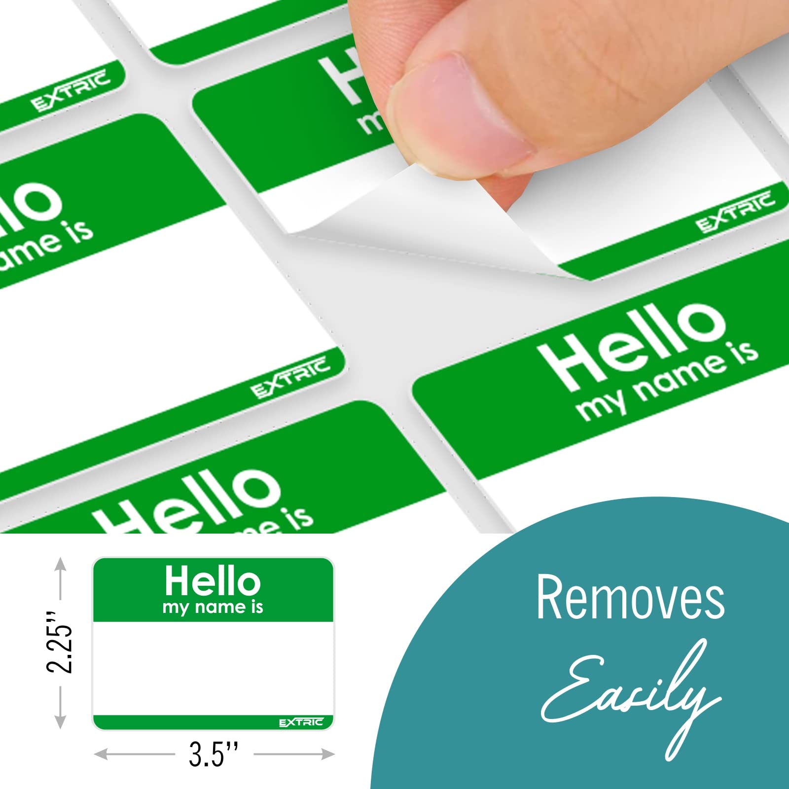 100 Count Name Tags | Hello My Name Is Stickers | Green Name Tag Stickers, 2.25" x 3.5" Name Tag