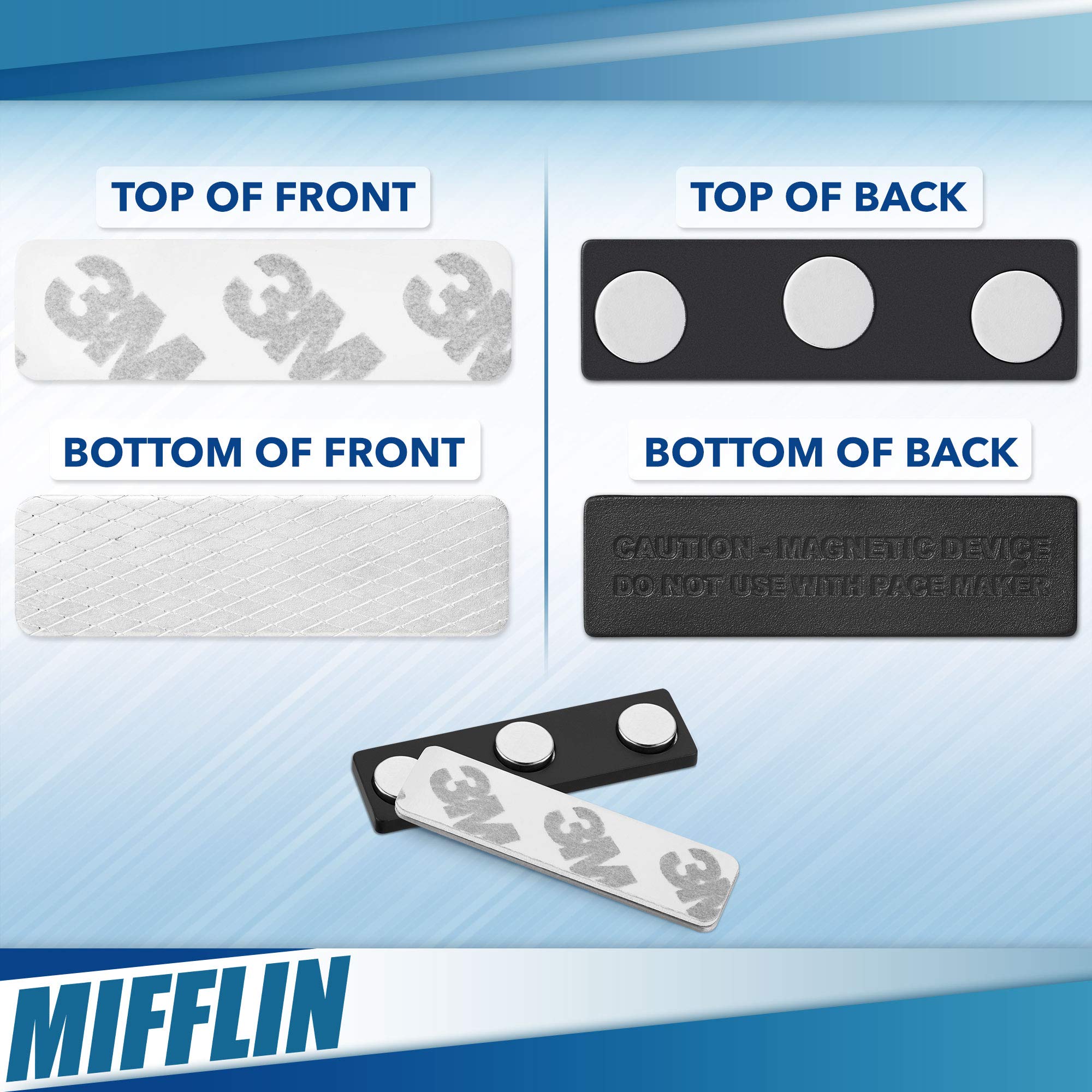 Mifflin-USA Name Tag Magnets (100 Magnets, 1.75 x 0.5 inches), Name Tag Magnet Backs w/ 3 Extra-Strong Neodymium Magnets for ID Badge Holders