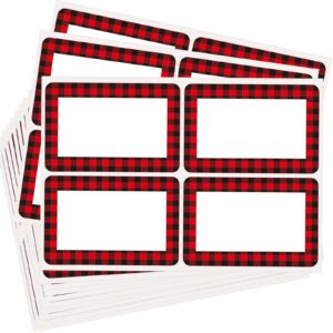 200 pcs 2x3 inch buffalo plaid name tags self adhesive valentine's day stickers present label stickers name stickers pantry labels for organizing labels for school supplies (red black)