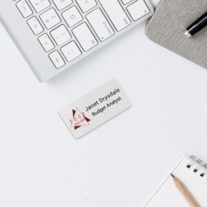 Custom-Aluminum Business Name Tag/ID with Magnet, Pin, or Tape. Offered with A Color Logo (White, 3 x 1.5")