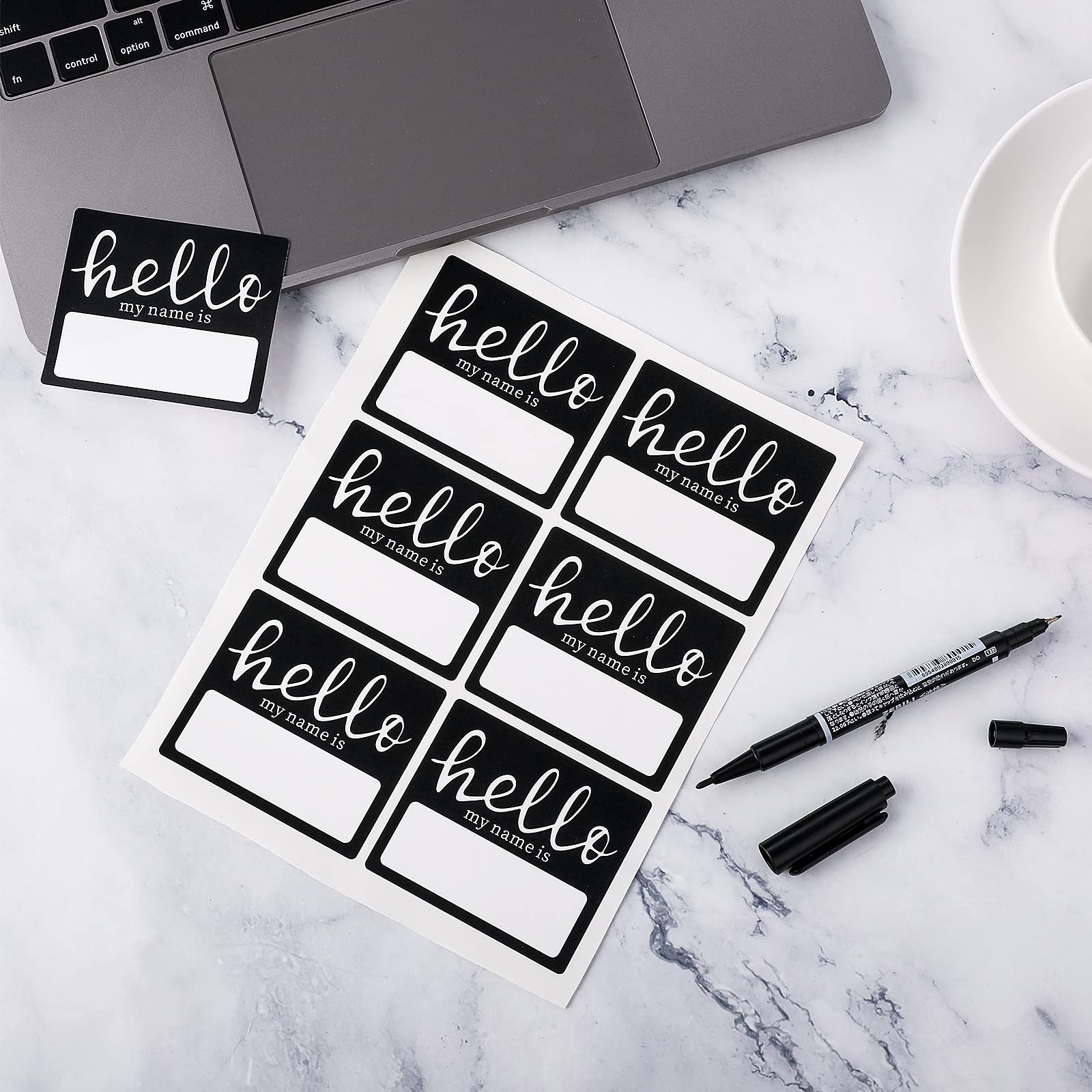 120 Pcs Hello My Name Is Stickers with Black Marker Pen, Hello My Name Is Name Tag Stickers for School Office Home, 2.5" x 2.85"