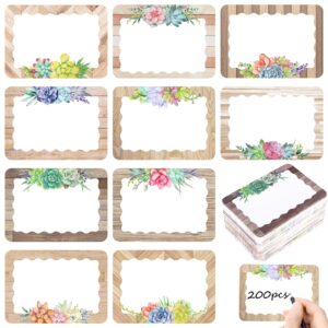 200 Pieces Rustic Bloom Name Tags Succulent Name Stickers Blank Name Labels for Classroom Greenery Student Name Labels Self Adhesive Decorative Labels Tags for School Office Supply