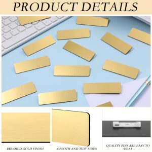 Geosar 50 Pcs Name Tag Badge Blanks 1 x 3" Brushed Gold Round Corners Pin DIY Blank ID Name Badge for Office Workers Students