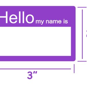 200 Pcs Hello Name Tags Hello My Name is Stickers 2 X 3 Inch Name Labels for Kids Purple/Blue Name Tags Newborn Baby Name Sticker Labels for School Office Home Party Favors (Purple)