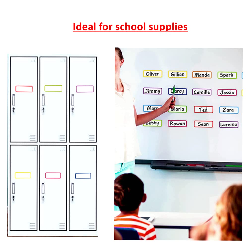 54pcs Magnetic Dry Erase Labels,Reusable Magnetic Name Tags for Classroom,9 Color Dry Erase Magnetic Labels for Whiteboards,Name Magnets for Classroom Supplies 3.2"x1.2" Each-Color Border