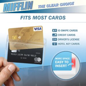 Mifflin-USA Horizontal Plastic Card Holder with Metal Clip and Vinyl Straps (Clear, 3.5x2.25 Inch, 100 Pack), Waterproof PVC ID Name Badge Holder with Clip