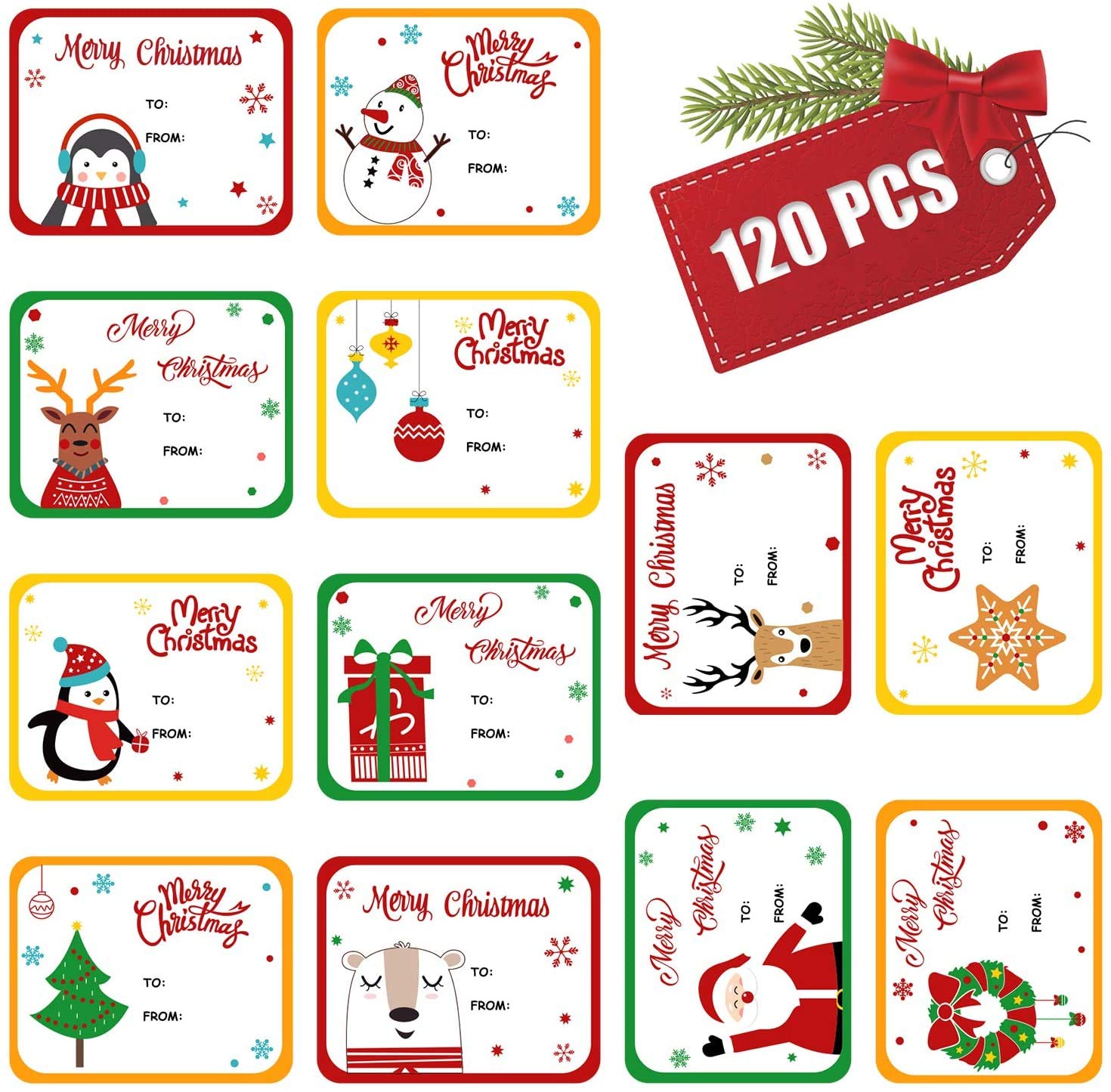 LOKIPA Christmas Self Adhesive Gift Tag Stickers, 120 Pieces Xmas Present Name Labels for Gifts