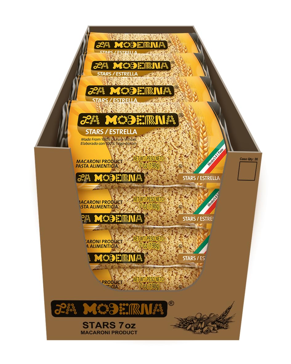 La Moderna Stars Pasta, Noodles, Durum Wheat, Protein, Fiber, Vitamins, 7 Oz, Pack of 20