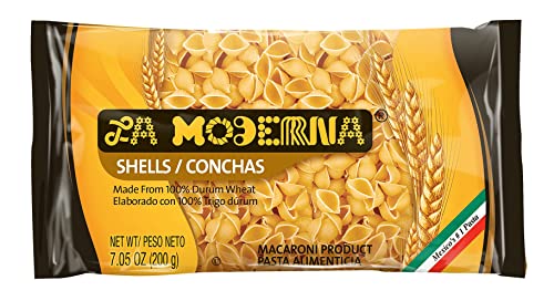 La Moderna Shells Pasta, Noodles, Durum Wheat, Protein, Fiber, Vitamins, 7 Oz, Pack of 20