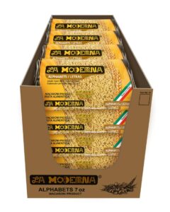 la moderna alphabet pasta, noodles, durum wheat, protein, fiber, vitamins, 7 oz, pack of 20