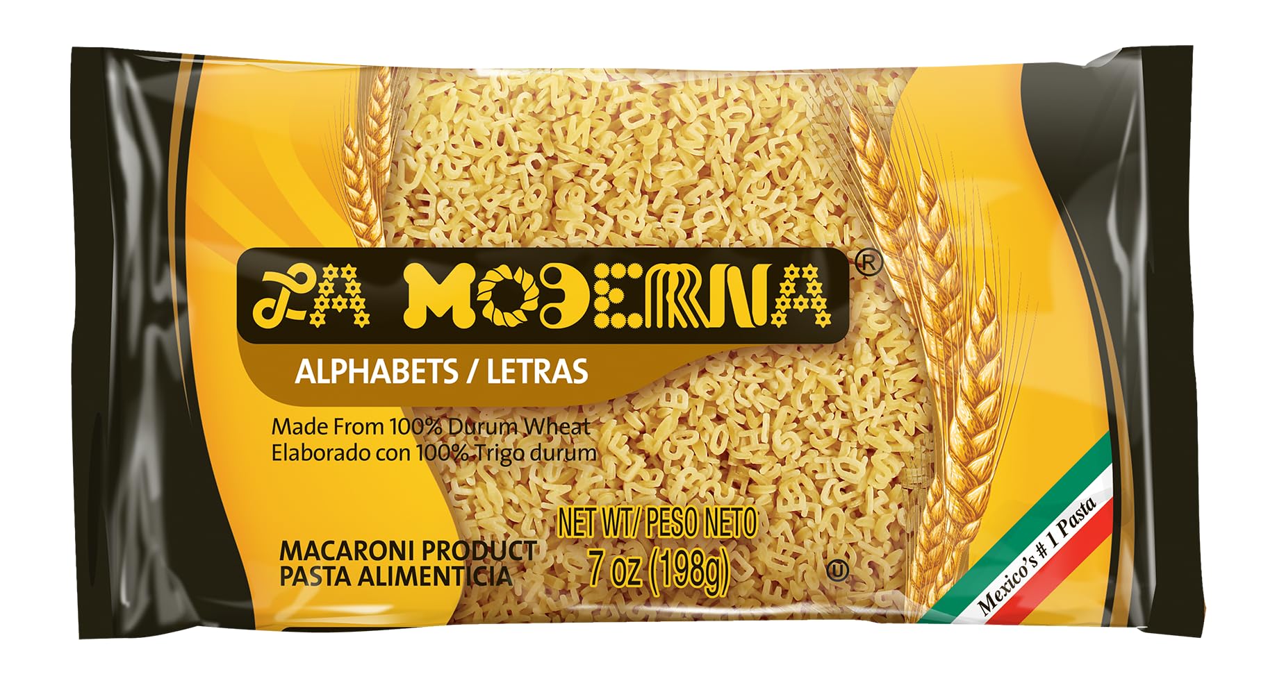 La Moderna Alphabet Pasta, Noodles, Durum Wheat, Protein, Fiber, Vitamins, 7 Oz, Pack of 20