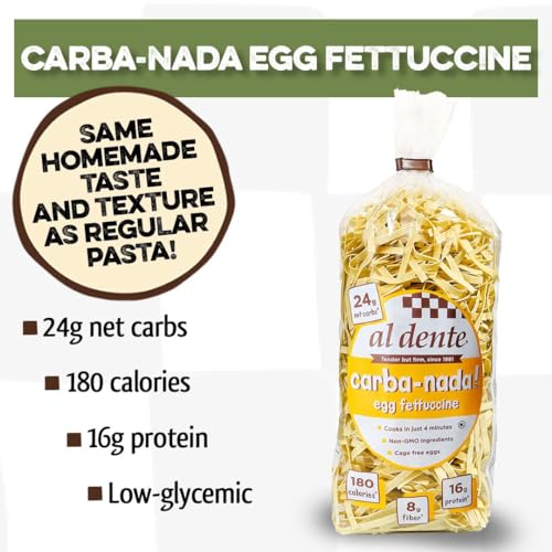 Al Dente, Carba-Nada Variety 2 Pack, Lower Carb, Egg Fettuccine & Roasted Garlic Fettuccine, Non-GMO, Homemade Taste & Texture, High Protein