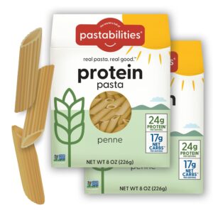 pastabilities, protein pasta (24g), penne pasta (8 ounce, pack of 2) low carb and high protein, delicious plant based pasta, keto friendly pasta, vegan, low carb