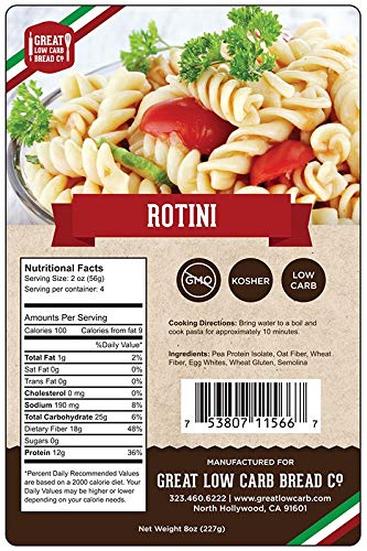 4 Pack Assortment Low Carb Pasta, Fettuccine, Rotini, Penne, and Elbows, Great Low Carb Bread Company