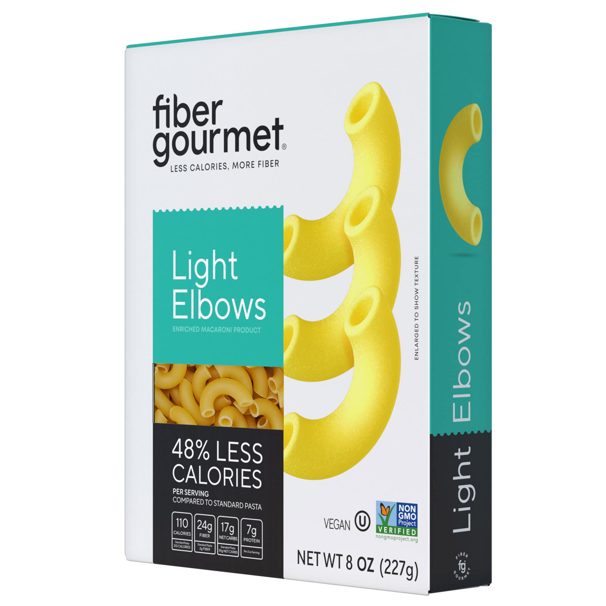 Fiber Gourmet Pasta - Light Elbow Pasta - Low Net Carb, Fiber-Rich, Low Calorie, Healthy Pasta - Made in Italy, Kosher, Vegan, Non-GMO - 8 Oz, Pack of 6