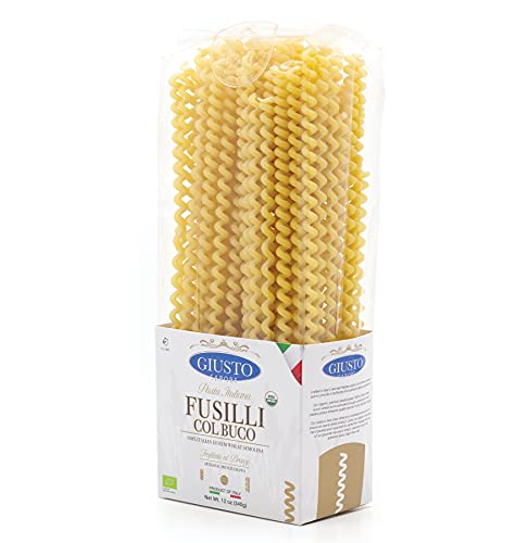 Giusto Sapore Imported Artisanal Fusilli Col Buco Italian Pasta, Organic Bronze Drawn, 340G