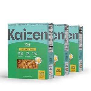 KAIZEN KETO Pasta Ziti - 2 Net Carbs, 19g protein - Gluten-Free, Keto Pasta Made with High Fiber Lupini Flour - 8 ounces (Pack of 3)