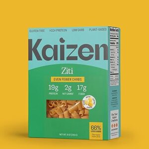 KAIZEN KETO Pasta Ziti - 2 Net Carbs, 19g protein - Gluten-Free, Keto Pasta Made with High Fiber Lupini Flour - 8 ounces (Pack of 3)