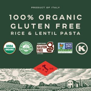 Bionaturae Fusilli Pasta Noodles - Gluten Free Pasta Organic, Rice & Lentil Pasta, Kosher Certified, High Protein, Non-GMO, Fusilli Pasta Organic, Crafted in Italy - 12 Oz, 4 Pack