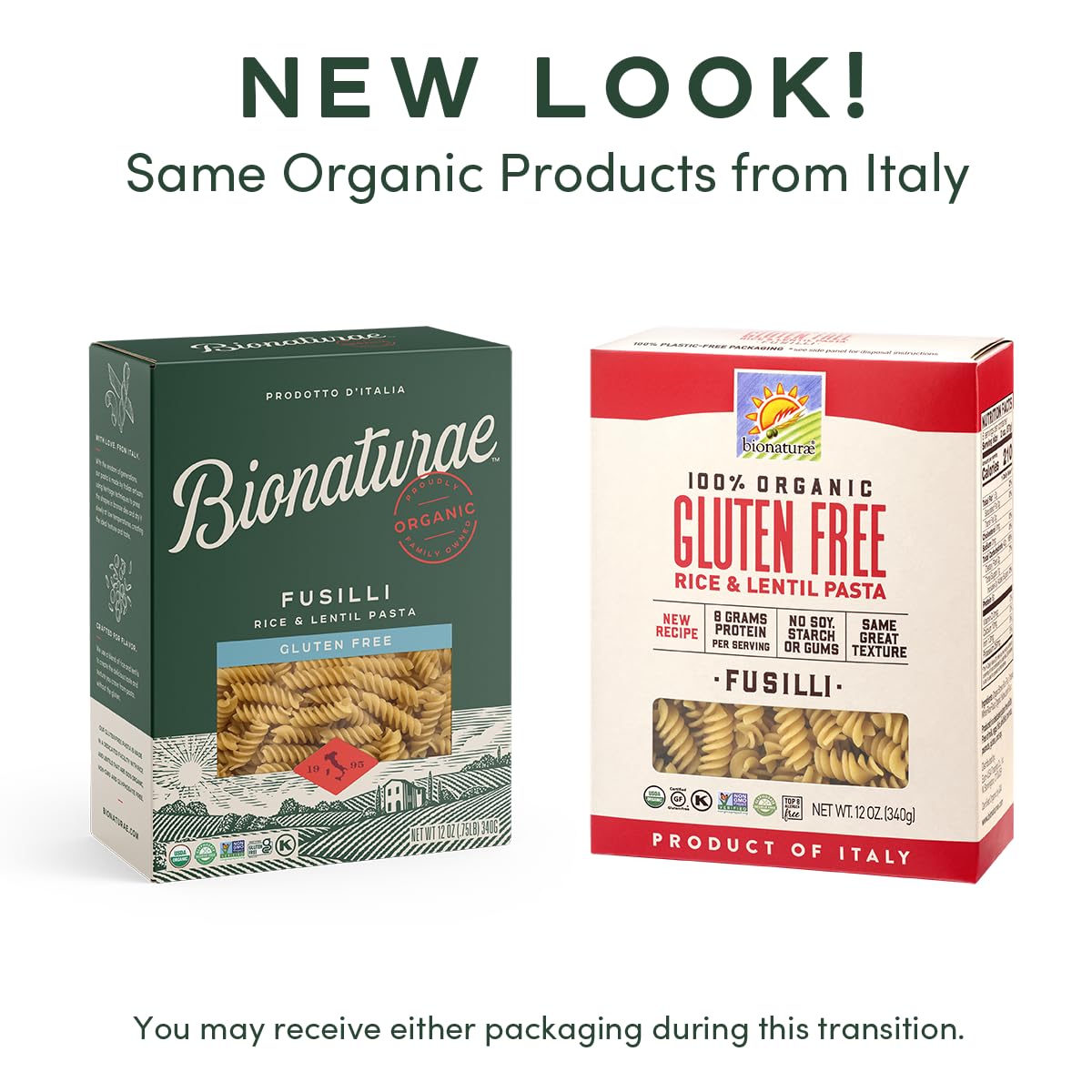 Bionaturae Fusilli Pasta Noodles - Gluten Free Pasta Organic, Rice & Lentil Pasta, Kosher Certified, High Protein, Non-GMO, Fusilli Pasta Organic, Crafted in Italy - 12 Oz, 4 Pack