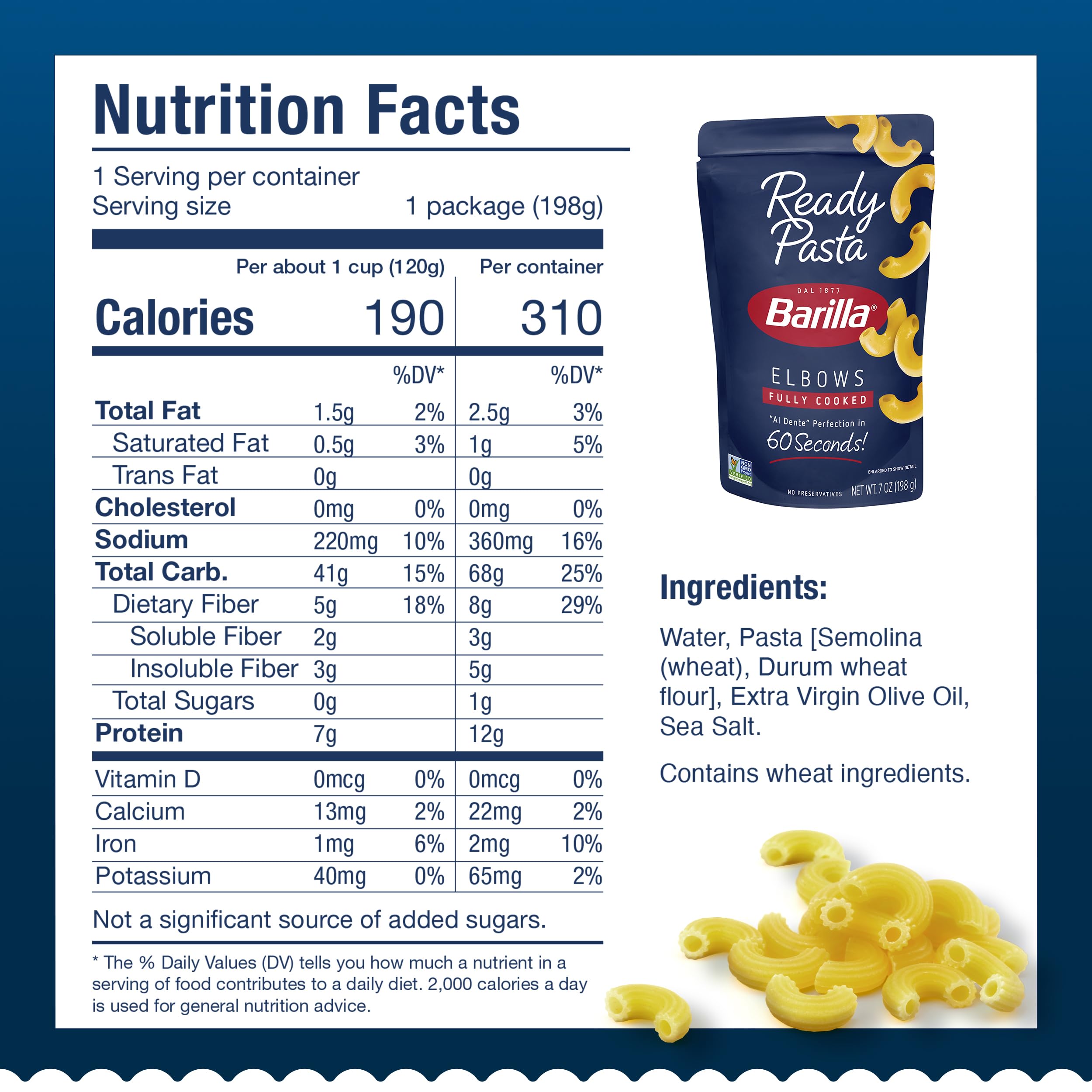 Barilla Ready Pasta, Elbows, 7 oz. Pouch (pack of 7)