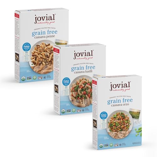 Jovial Grain-Free Cassava Pasta Variety (Orzo, Penne and Fusilli) - Cassava Pasta, Paleo Pasta, Gluten Free Pasta Spaghetti, Grain-Free, Gluten-Free, Organic, Non-GMO - 3 Pack, 1 of Each Flavor