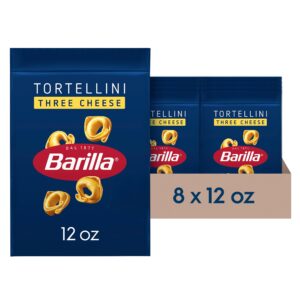 barilla three cheese tortellini pasta, 12 oz. bag (pack of 8) - 6 servings per bag - pantry friendly dried tortellini - made with non-gmo ingredients