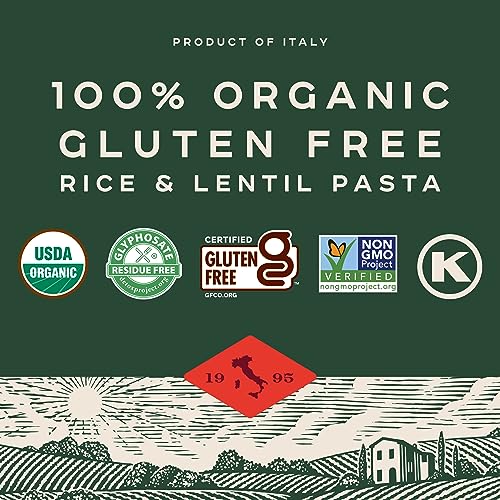 Bionaturae Penne Rigate Pasta Noodles - Gluten Free Pasta Organic, Rice & Lentil Pasta, Kosher Certified, High Protein, Non-GMO, USDA Certified, Gluten Free Pastas, Crafted in Italy - 12 Oz, 6 Pack