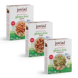 jovial whole grain brown rice pasta variety pack (rigate, fusilli, caserecce) - whole grain pasta, organic pasta, gluten free, dairy free, brown rice pasta, made in italy - 12 oz, 3 pack