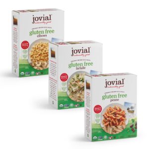 jovial farfalle pasta | jovial elbows pasta | jovial penne rigate pasta | whole grain brown rice pasta | gluten-free | non-gmo | lower carb | usda certified organic | made in italy | 12 oz each (3-pack)