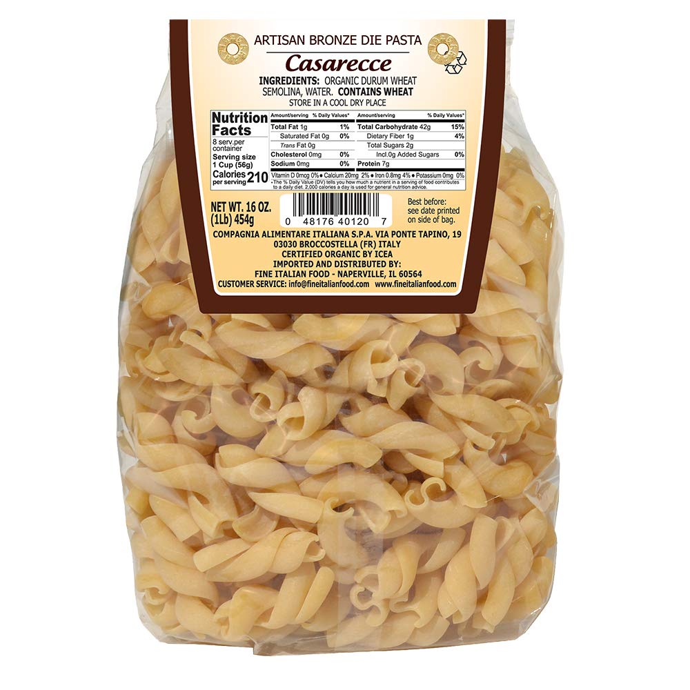 Mantova Organic Italian Specialty Pasta, Caserecce (2 packs of 1 lb. each) - Artisan Pasta, Non-GMO, Vegan, Kosher Certified, and Imported From Italy, Premium Quality