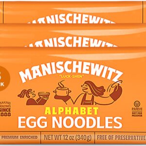 Manischewitz Alphabet ABC Pasta Egg Noodles 12oz (3 Pack), Home-style Taste & Texture, Premium Enriched, Low Sodium, No Preservatives