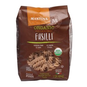 Mantova Italian Organic Whole Wheat Fusilli Pasta - 100% Durum Semolina Organic Whole Wheat Fusilli - 16 Oz - Product Of Italy, Package May Vary, 1 Pound (Pack of 6)