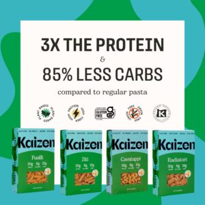 Kaizen Low Carb Keto Pasta Fusilli - High Protein (20g), Gluten-Free, Keto-Friendly (6g Net), Plant-Based Lupini Noodles made w/High Fiber Lupin Flour - 8 ounces (Pack of 3)