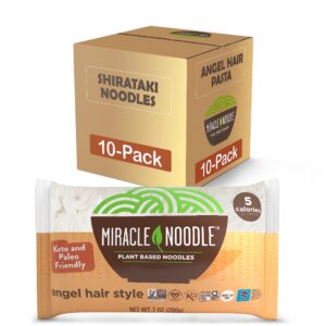 Miracle Noodle Angel Hair Pasta - Plant Based Shirataki Noodles, Konjac Noodles, Vegan, Gluten-Free, Low Carb Pasta, Paleo, Low Calorie Noodles, Soy Free, Non-GMO, Keto Pasta Noodles - 7 Oz, 10-Pack