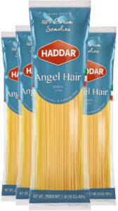 haddar 100% durum semolina angel hair pasta, 1lb (4 pack) | cholesterol & sodium free | quick cook time | perfect to use in pasta dishes or salads | certified kosher