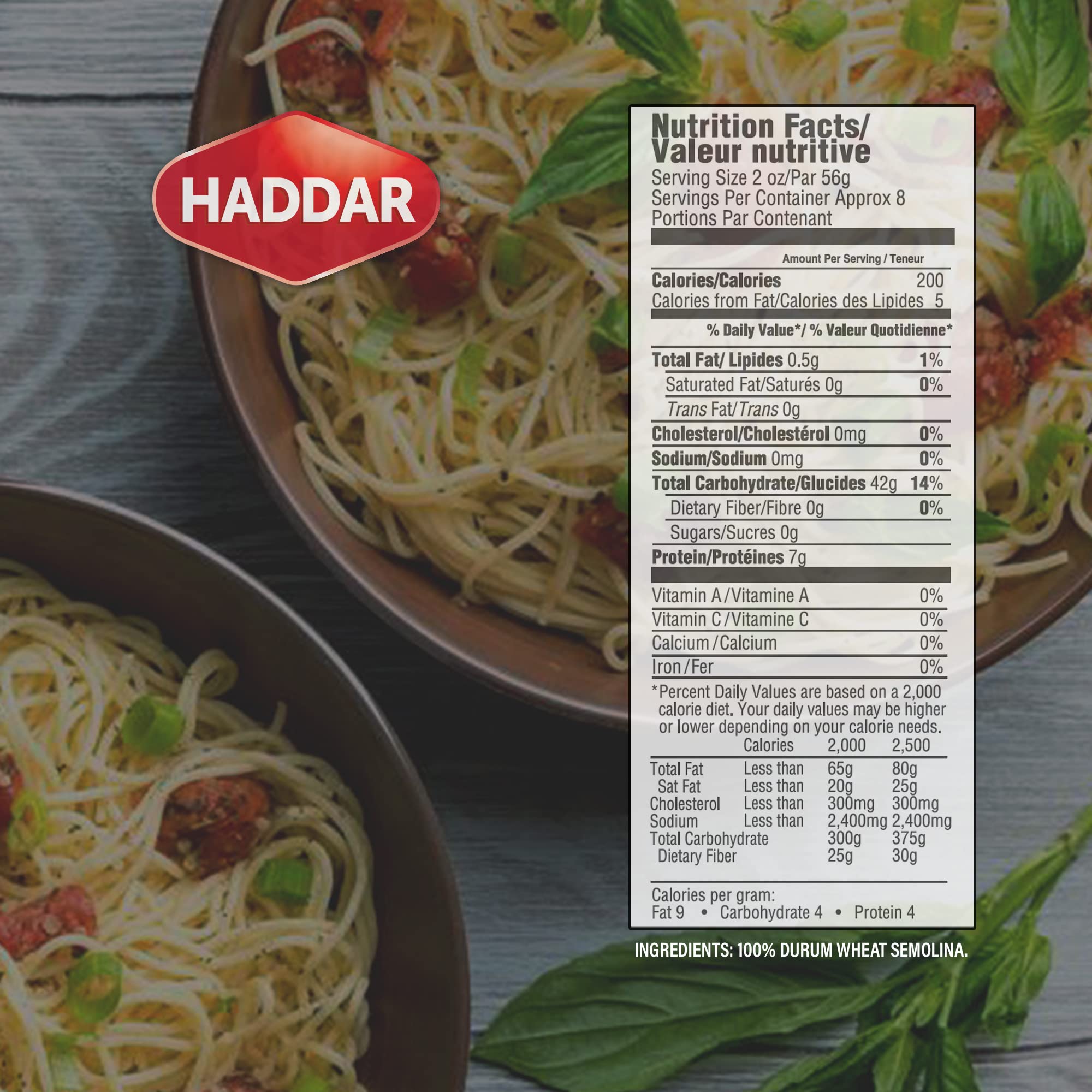 Haddar 100% Durum Semolina Angel Hair Pasta, 1lb (4 Pack) | Cholesterol & Sodium Free | Quick Cook Time | Perfect to Use in Pasta Dishes or Salads | Certified Kosher