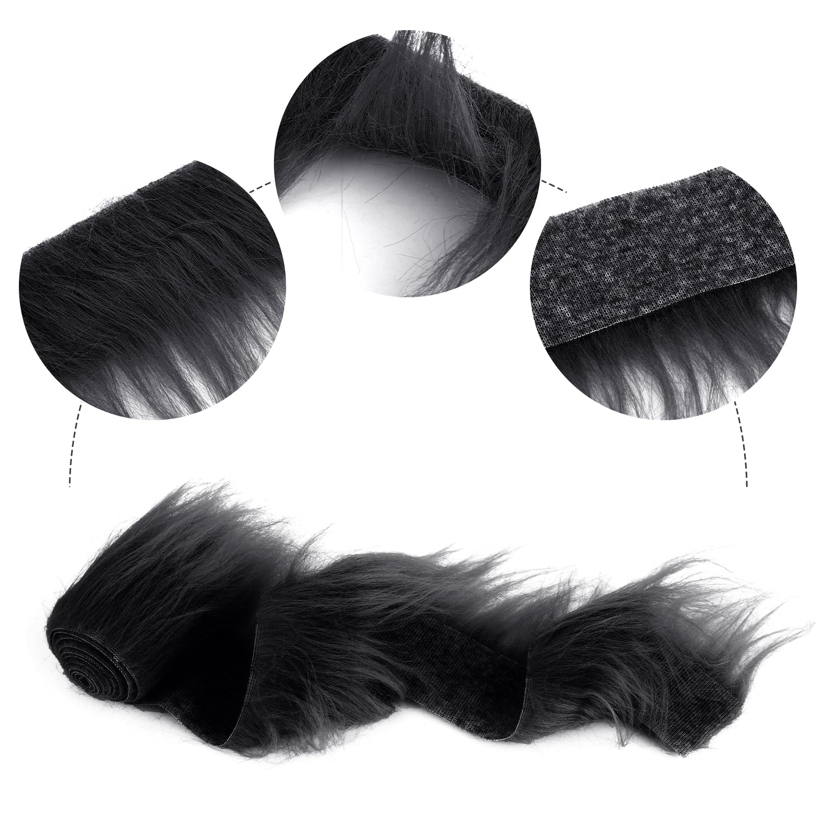 Lusofie Shaggy Plush Faux Fur Fabric Precut Strips 2x60inch Black Fur Fluffy Fuzzy Craft Fur for Gnomes Beard Santa Claus Hair Dwarf Cosplay Costume DIY Craft Christmas Decoration