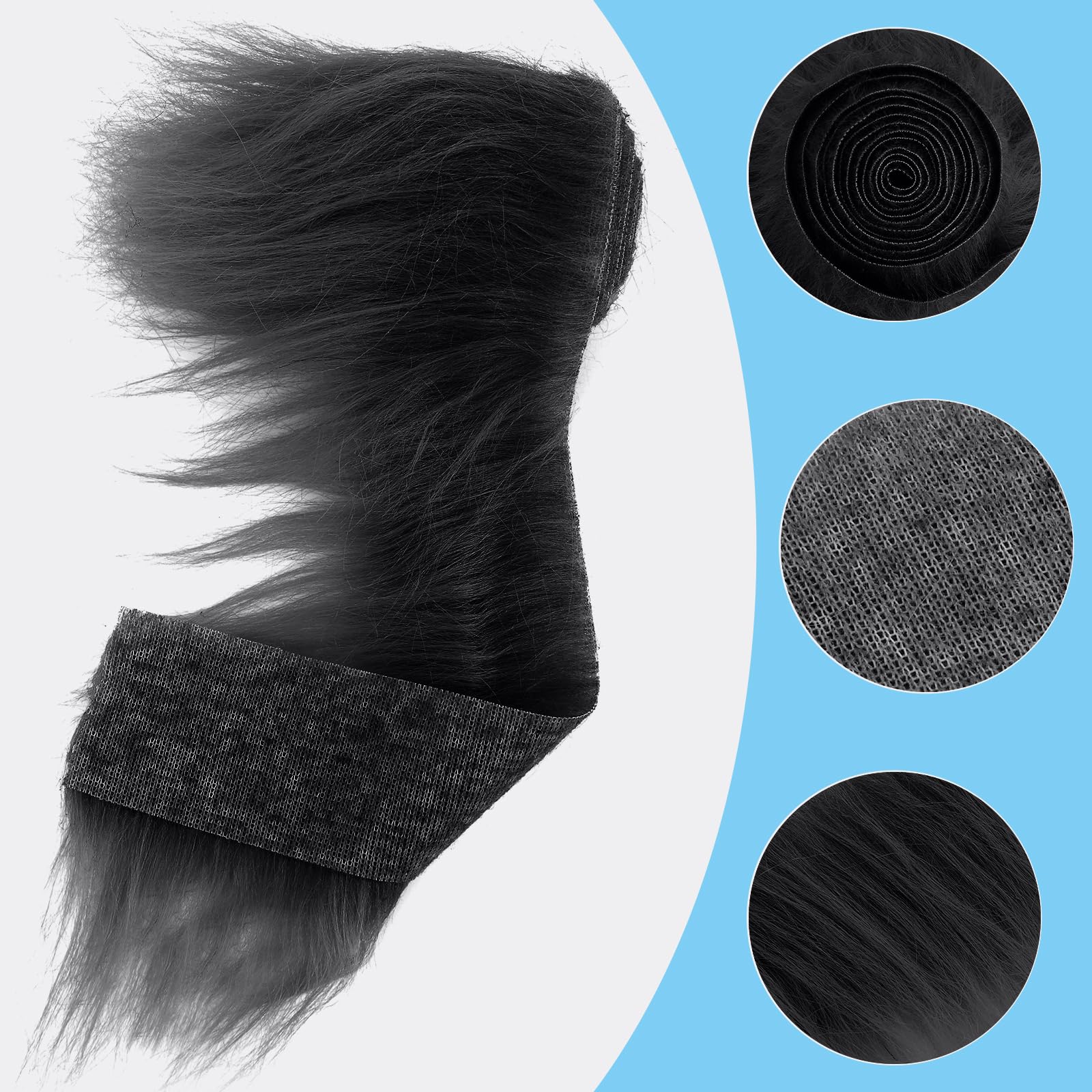 Lusofie Shaggy Plush Faux Fur Fabric Precut Strips 2x60inch Black Fur Fluffy Fuzzy Craft Fur for Gnomes Beard Santa Claus Hair Dwarf Cosplay Costume DIY Craft Christmas Decoration