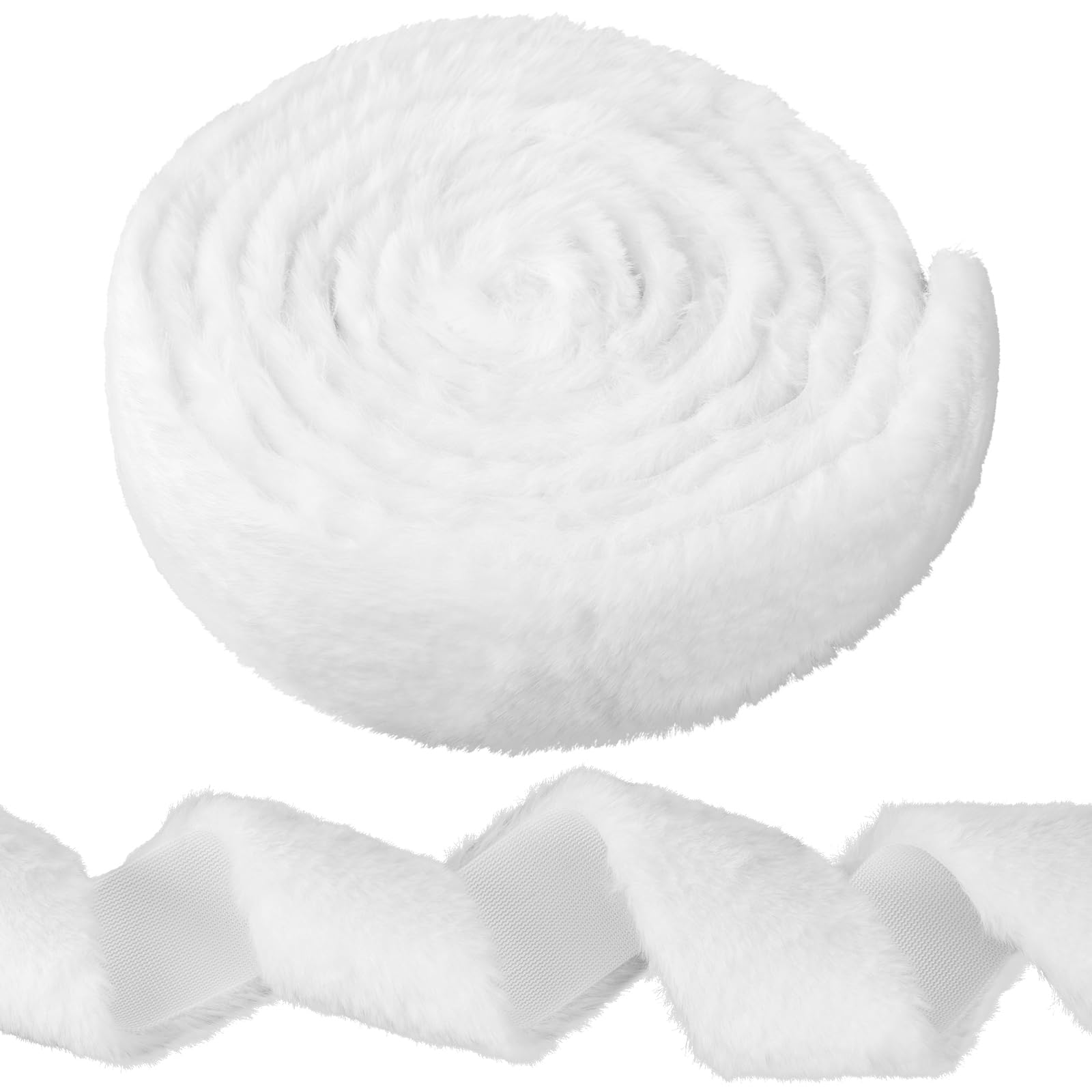 Lusofie Christmas Fur Trim White Faux Fur Ribbon Trim White Fur Fabric Roll for Garland Wreath Bows Santa Costume Sewing Christmas Tree Decor(1.97inch x 3 Yards)