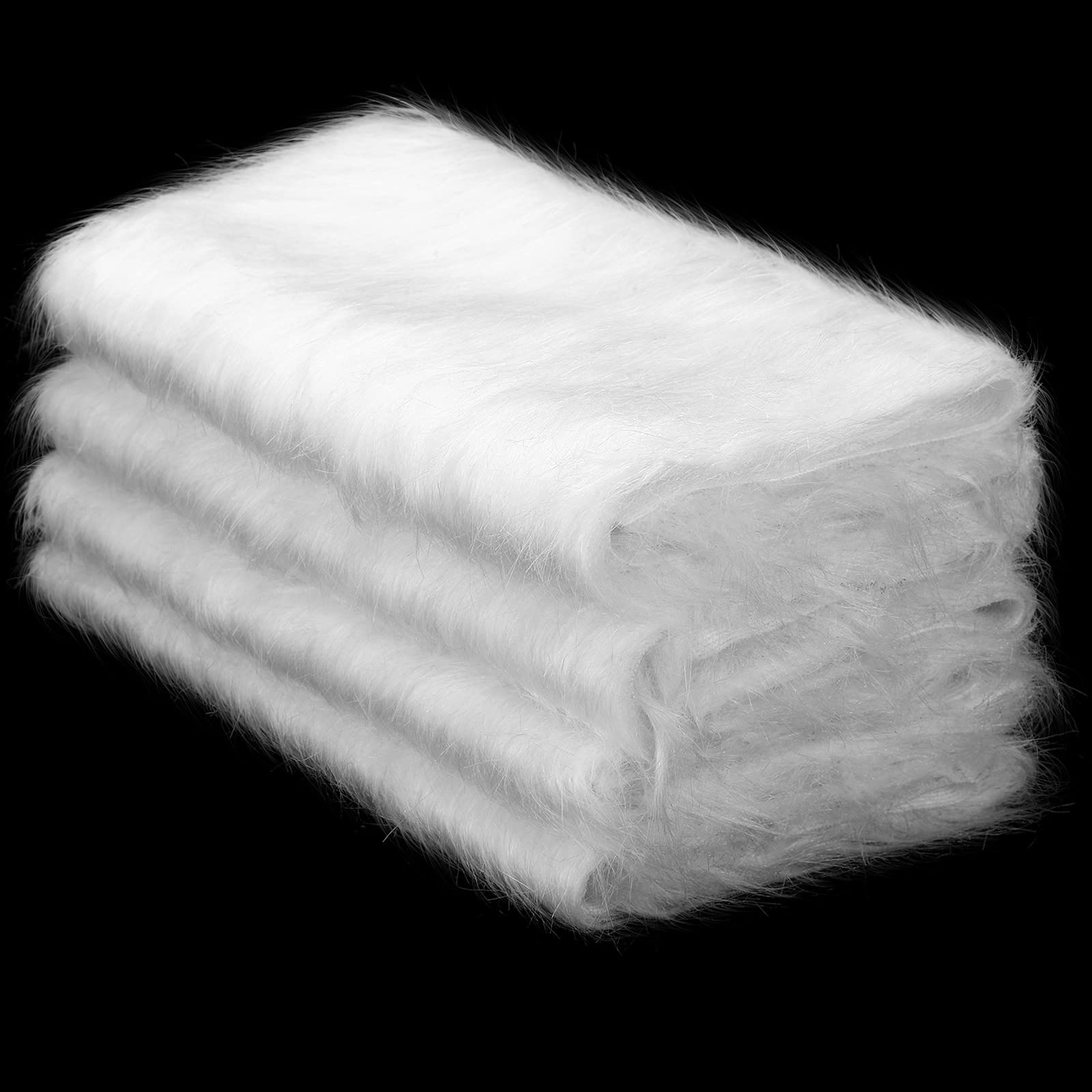 4 Pcs Christmas Faux Fur 10 x 20 Inch Faux Fur Fabric Squares Shaggy Fluffy Fabric Patches Ultra Soft Plush Craft and Hobby Fabric Craft Supply, Halloween Costume, Decoration (White)