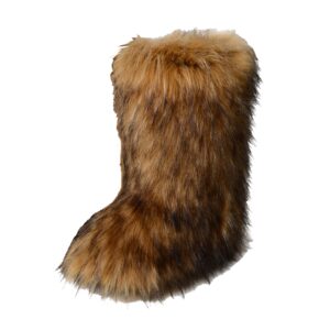 gegefur women's faux fur boot furry fluffy short snow boot mid-calf boots warm comfortable outdoor flat shoes (faux raccoon, numeric_9)