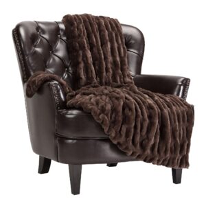 chanasya premium ruched faux fur throw blanket - luxurious, soft reversible mink blanket - 50" x 65” - mocha