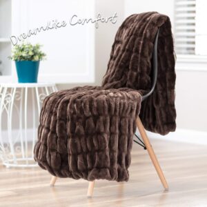 Chanasya Premium Ruched Faux Fur Throw Blanket - Luxurious, Soft Reversible Mink Blanket - 50" x 65” - Mocha